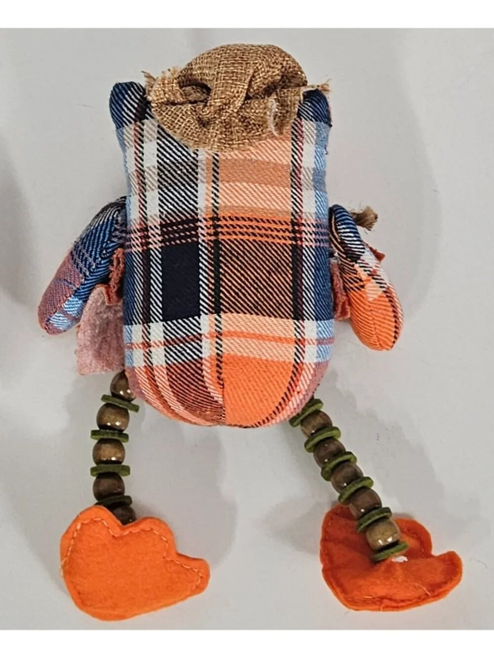 Fall Plaid Owl Shelf Sitters Set of 2 Harvest Autumn Decor with Beaded Legs